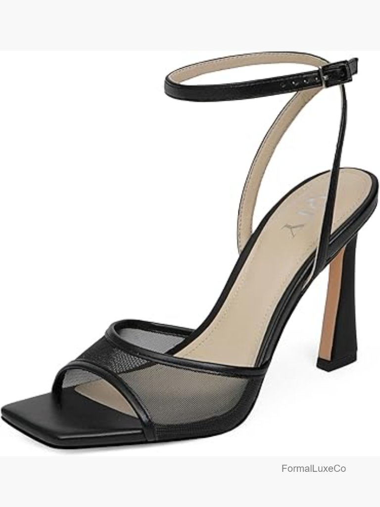 Strappy Heel Sandals Square Toe Ankle Strap Stiletto Mesh Dress Shoes